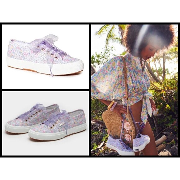 💕LOVESHACKFANCY x SUPERGA💕 Classic Sneaker ~ Lavender Blooms Floral US 8.5 NWT - Picture 2 of 16
